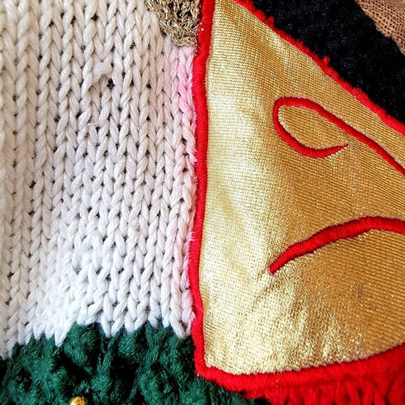 Vtg 80s 90s Hand-Knit Ugly Christmas Sweater With Santa Claus & Festive Design - Picture 8 of 16